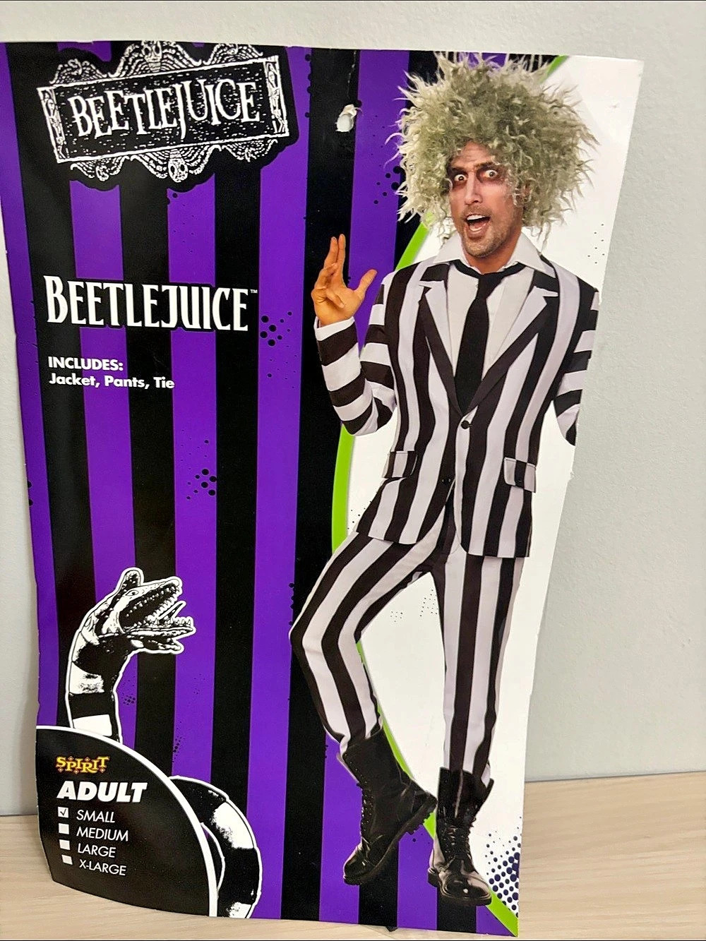 Spirit Halloween Adult Pinstripe Beetlejuice Suit Costume Black & White size S